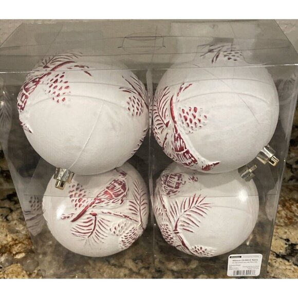Cardinal Red Bird Pinecone Branch Round Ball Holiday Ornament NEW 4 Piece Rustic - Picture 4 of 4